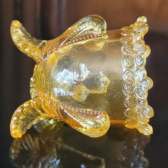 Vntg "Forget Me Not" Yellow / Gold Glass Toothpick Holder by Degenhart - Picture 3 of 7